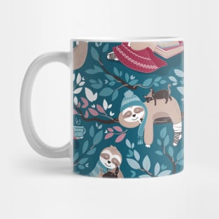 Hygge sloth // pattern // teal and red Mug